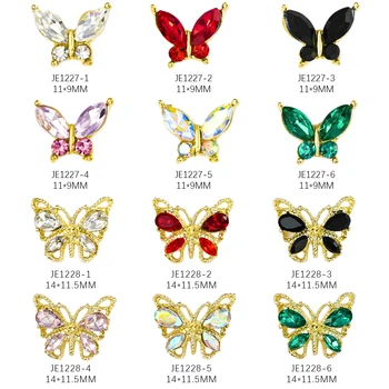 10 шт., сплав, бабочка, циркон, дизайн ногтей, стразы, 3D цвета: золотистый, серебристый, блестящий бриллиант, драгоценные камни для ногтей, подвески с бабочками, набор для маникюра