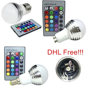100шт 3 Вт RGB B22/GU10/E14/MR16 16 Цветов Светодиодная Лампа Прожектор 85-265 В + ИК-пульт дистанционного Управления DHL Бесплатная доставка