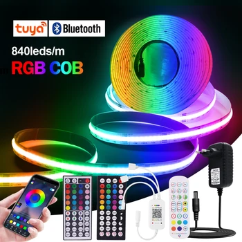 12V 24V RGB COB светодиодная лента 840LEDs/m Высокой Плотности FOB Лента Tuya WIFI Bluetooth APP Control Затемняемая Лента Гибкая Подсветка Телевизора