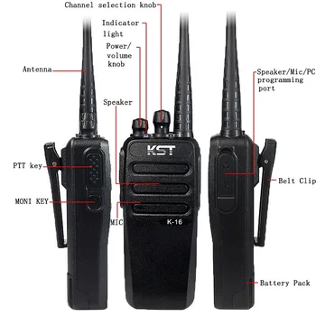 16 Вт Реальное Мощное Мобильное двухстороннее радио DC12V Walkie Talkie KST K16 10 Км Дальнобойный Портативный FM-трансивер С батареей 4000 мАч
