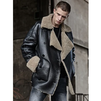 2019 Новая мужская куртка из овчины, Короткое меховое пальто, Кожаная куртка, Модные Свободные толстые зимние мужские пальто