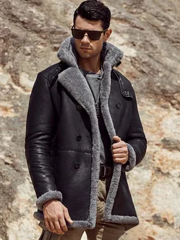 2020 Новое Мужское пальто из Овчины, Длинная Меховая верхняя одежда, Черное Кожаное пальто B3, Охотничья куртка, Зимние парки из овчины
