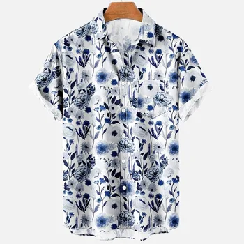 2022 Цветочные 3D Цифровые мужские рубашки в стиле ретро, Модные Свободные рубашки с короткими рукавами, Летние мужские гавайские рубашки, Мужская одежда, повседневные рубашки