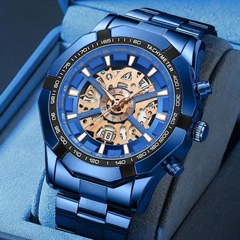 2023 binbond мужские часы лучший бренд класса люкс из нержавеющей стали, водонепроницаемые, выдалбливают синие большие мужские часы, наручные часы для мужчин