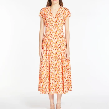 2023 Весенне-Летнее Новое Женское платье с Цветочным Принтом и V-образным вырезом на Талии