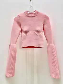 2023 Женская одежда, Розовый вязаный топ 0725