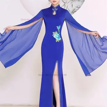 2023 китайское традиционное платье улучшенное ципао с национальной цветочной вышивкой платье чонсам для восточного банкета вечернее платье для вечеринки