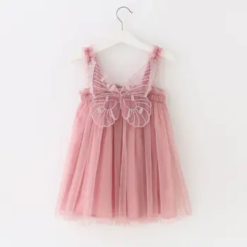 2023 Летнее Сетчатое платье с подвесками, Платье Принцессы, Одежда для маленьких девочек, Детская Одежда с вышивкой, Праздничное платье для девочек