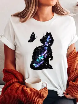 2023, летние новые женские повседневные футболки с графическим рисунком, тренд Cat Butterfly, милая модная футболка с коротким рукавом с принтом, женская одежда