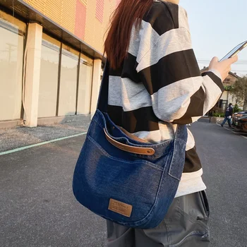 2023 Новая джинсовая сумка в стиле Харадзюку, Женские сумки, сумка через плечо большой емкости, Женская корейская версия, дизайнерская сумка-мессенджер для девочек