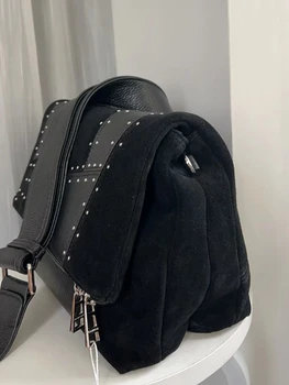 2023 Новая женская сумка, черная сшитая сумка через плечо с двойной цепочкой из бисера