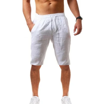 2023 Новые Мужские Летние Льняные шорты, Мужские Дышащие Хлопчатобумажные Льняные Короткие брюки, Однотонные повседневные шорты