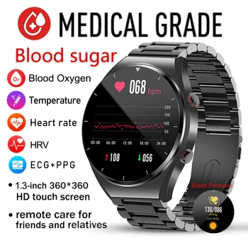 2023 Новые неинвазивные смарт-часы для измерения уровня глюкозы в крови, мужские Спортивные фитнес-часы с полным сенсорным экраном, Bluetooth для Android ios, Умные часы