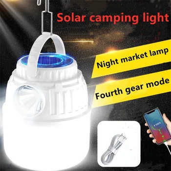 2023 Новый Солнечный светодиодный фонарь для кемпинга, Уличная лампа для палатки, USB Перезаряжаемые портативные фонари, Аварийные огни ночного рынка, фонарик