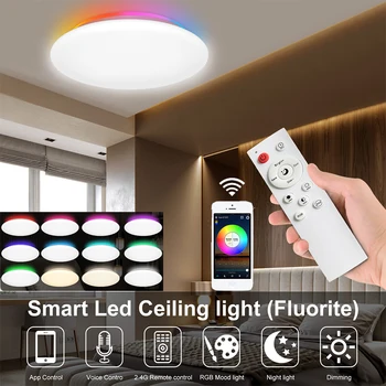 28 Вт Умный WIFI светодиодный потолочный светильник для гостиной RGB-CCT приложение с дистанционной регулировкой яркости Музыкальный динамик Потолочный светильник с Alexa Google Home