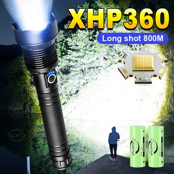 3400LUX XHP360LED Перезаряжаемый Фонарик 18650 USB Высокой Мощности Светодиодный Фонарик с Зумом IPX65 Тактический Фонарь Для Кемпинга Ручные Лампы