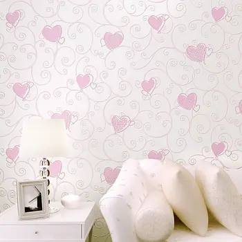 3D Розовое Сердечко Любви, Мультяшная Принцесса, Рулон обоев для комнаты Девочек, 3D Рельефная Флокированная Нетканая Детская бумага для покрытия стен