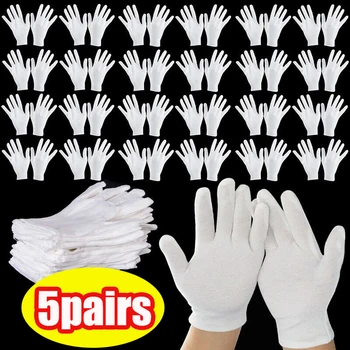 5 Пар белых хлопчатобумажных рабочих перчаток для сухих рук, работающих с пленкой, СПА-перчатки, Церемониальные перчатки с высокой эластичностью, инструменты для уборки дома