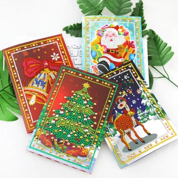 8 упаковок Рождественской открытки, сделай САМ, алмазная живопись, Круглый Горный хрусталь, Новогодняя открытка, рождественские наклейки, Рождественские подарки для детей