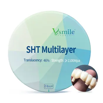 98 мм Vsmile 46% Полупрозрачный Стоматологический лабораторный материал SHT Многослойный Циркониевый диск для изготовления Коронки и моста