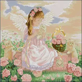 Amishop Высококачественный Прекрасный Набор для вышивания крестиком Ангел С Кошкой Котенок Цветок Heave Paradise Dim 03857