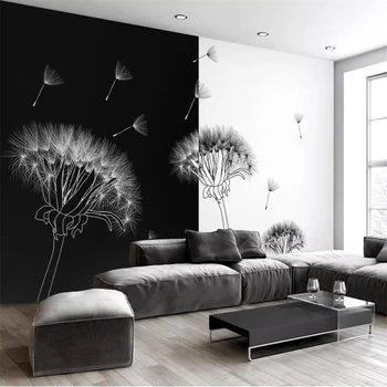 beibehang Пользовательские обои 3d фрески стиль черно-белый одуванчик современная минималистичная мода ТВ фон обои 3d фреска