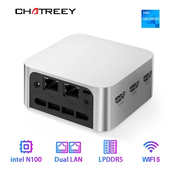 Chatreey Мини-ПК Intel Celeron Четырехъядерный Карманный Компьютер N100 3xHDMI 2.0 2xGigabit Ethernet Windows 11 Wifi5