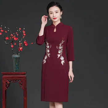 Cheongsam 2023 Весеннее новое Благородное платье с вышивкой Большого размера, улучшенное, для свадебного банкета, На каждый день можно носить комплект из двух предметов