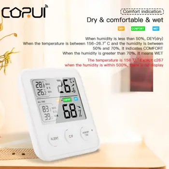 CoRui Мини-датчик температуры и влажности, Максимальный комнатный термометр, Гигрометр, Измеритель влажности, монитор с двумя датчиками для спальни