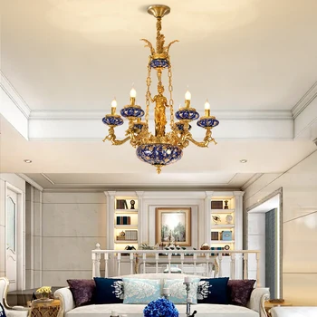 DINGFAN Европейская классика в стиле рококо, Высококачественная Роскошная латунь Лампа, Светодиодная Люстра для гостиной Люстра для столовой