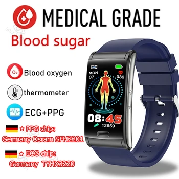 ECGPPG Безболезненные неинвазивные смарт-часы для измерения уровня сахара в крови Для мужчин, лазерное лечение, здоровье, артериальное давление, спортивные умные часы с глюкометром