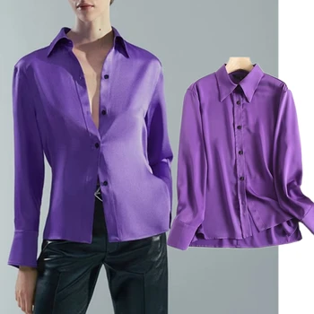 Elmsk, однотонная повседневная блузка, женская модная атласная рубашка, топы