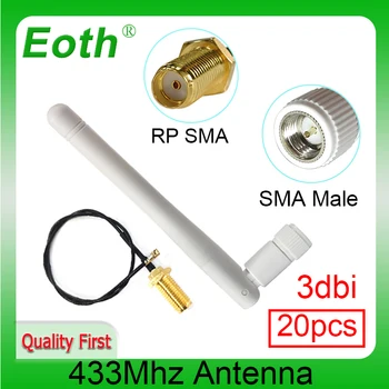 EOTH 20шт 433 МГц антенна 3dbi sma мужской lora antene iot модуль lorawan приемник сигнала ipex 1 SMA женский удлинитель с косичкой