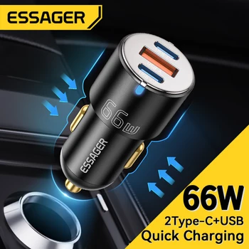 Essager 66 Вт Автомобильное зарядное устройство Быстрая Зарядка Быстрое зарядное устройство QC PD 3,0 Для iPhone 14 Type C USB Автомобильное зарядное устройство для Huawei Samsung