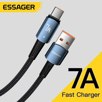 Essager 7A USB Type C Кабель Для Huawei P40 P30 Pro 100 Вт Кабель для быстрой зарядки данных Oneplus Samsung Realme USB-C Кабель для зарядного устройства