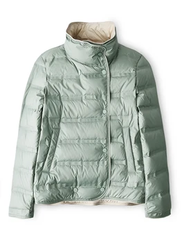 FTLZZ Зимнее женское пальто на 90% утином пуху с воротником-стойкой, однобортная верхняя одежда Parker, Повседневная легкая пуховая однотонная куртка
