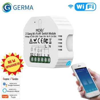 GERMA 2 Банды DIY Умный WiFi RF433 Модуль Переключателя Smart Life/Tuya APP RF Пульт Дистанционного Управления, Работает с Alexa Google Home 1/2 Way