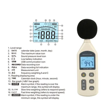 GM1356 Измеритель уровня звука с USB Цифровым Тестером Шума ЖК-экран Аудио Vioce Измеритель Децибел Монитор Тестер Давления