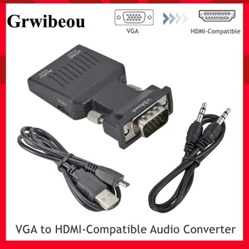 Grwibeou 1080P VGA-HDMI-Совместимый конвертер HDMI-Совместимый адаптер VGA с Аудиовыключателем Для HDTV Монитора Проектора ПК PS3