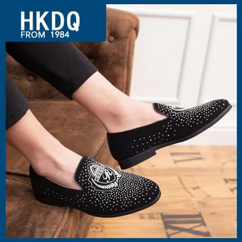 HKDQ/ Модная мужская социальная обувь без застежки, Нескользящие Износостойкие Мужские Кожаные Лоферы, Удобная Дышащая Мужская обувь для вечеринок