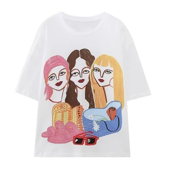 Jenny & Dave, повседневная летняя футболка с коротким рукавом, Женская уличная мода, женский топ из чистого хлопка с принтом мультяшной девушки