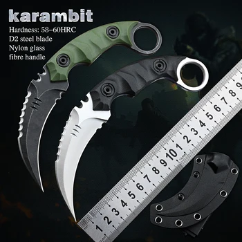 Karambit D2 Стальной Нож с Фиксированным Лезвием CS GO Для выживания в Кемпинге, Охоты, Карманные Ножи, Тактическое Военное Оружие Самообороны