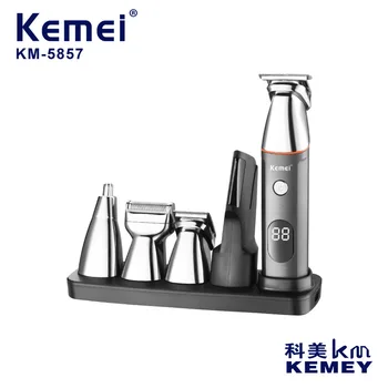 Kemei KM-5857, новый трансграничный светодиодный ЖК-цифровой дисплей, универсальная машинка для стрижки волос с базой