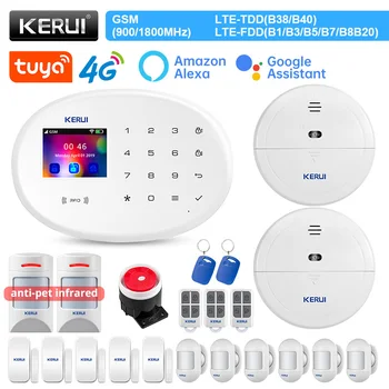 KERUI 4G Домашняя Охранная Сигнализация W204 WIFI GSM Сигнализация Smart Life Alexa Датчик Движения Против домашних животных Детектор Дверной Датчик Сирена RFID-Метка