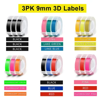 Labelwell 3PK 9 мм Многоцветная лента для этикетирования с 3D-тиснением Dymo для Dymo 12965 Motex E-101 1610 1540 1880 Этикетировочная машина