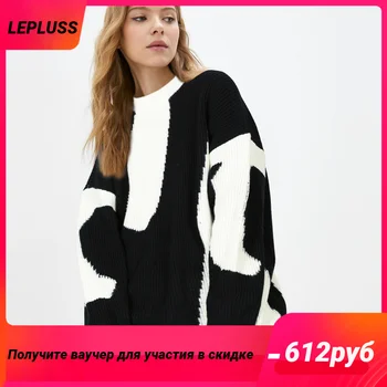 LEPLUSS 2022 новый осенне-зимний темперамент столкновение шикарный старший дизайн чувство ниши черно-белый свитер женский