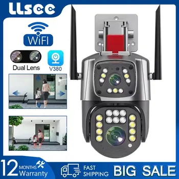 LLSEE, V380 Pro, WIFI-камера видеонаблюдения, PTZ, 8 Мп, IP-камера безопасности на открытом воздухе 4K, двусторонний домофон, цветное ночное видение, система оповещения с искусственным интеллектом