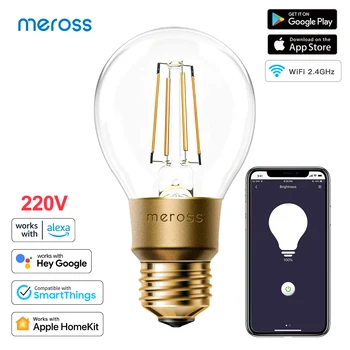 Meross HomeKit Умная светодиодная лампа E27 с цоколем Wifi, светодиодная лампа с регулируемой яркостью, 6 Вт, голосовое управление с Siri Alexa, Google Assistant SmartThings