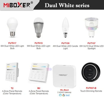 Miboxer Умный Двойной Белый светодиодный Контроллер Лампы 6 Вт 9 Вт E27 Лампочка 6 Вт GU10 Светодиодный Прожектор С Регулируемой Яркостью 4-Зонная Панель Дистанционного CCT-Диммера