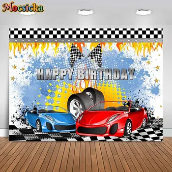 Mocsicka Красно-синий гоночный автомобиль, фон для Дня рождения, Гонки для мальчиков, Детские украшения для вечеринки по случаю дня рождения, Фоновый реквизит для фотостудии